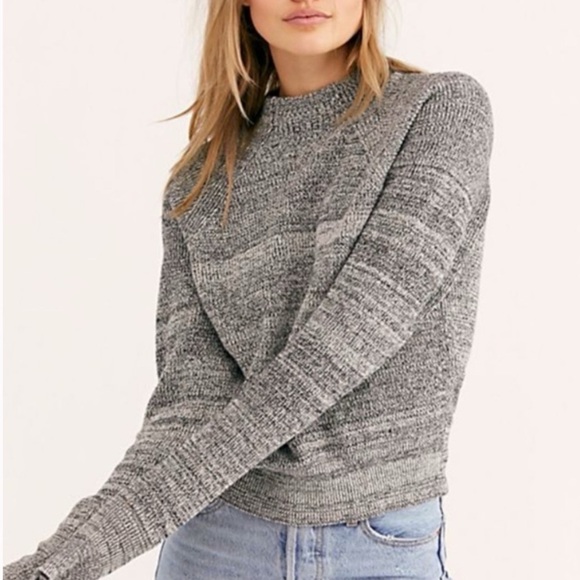 Free People Too Good Sweater Steel Gray Pullover Mock Neck Chunky Knit Size XL - Picture 1 of 11